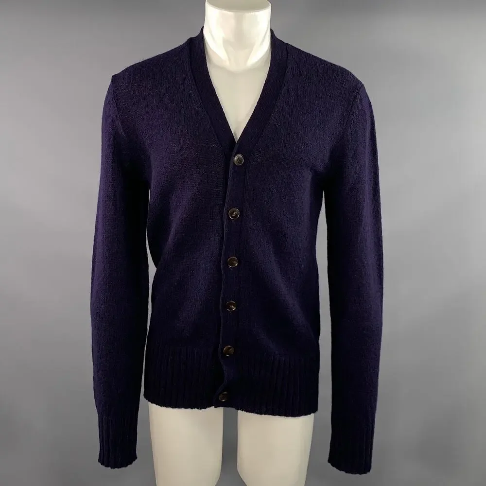 GUCCI Size S Navy Knit Wool Ribbed Cardigan